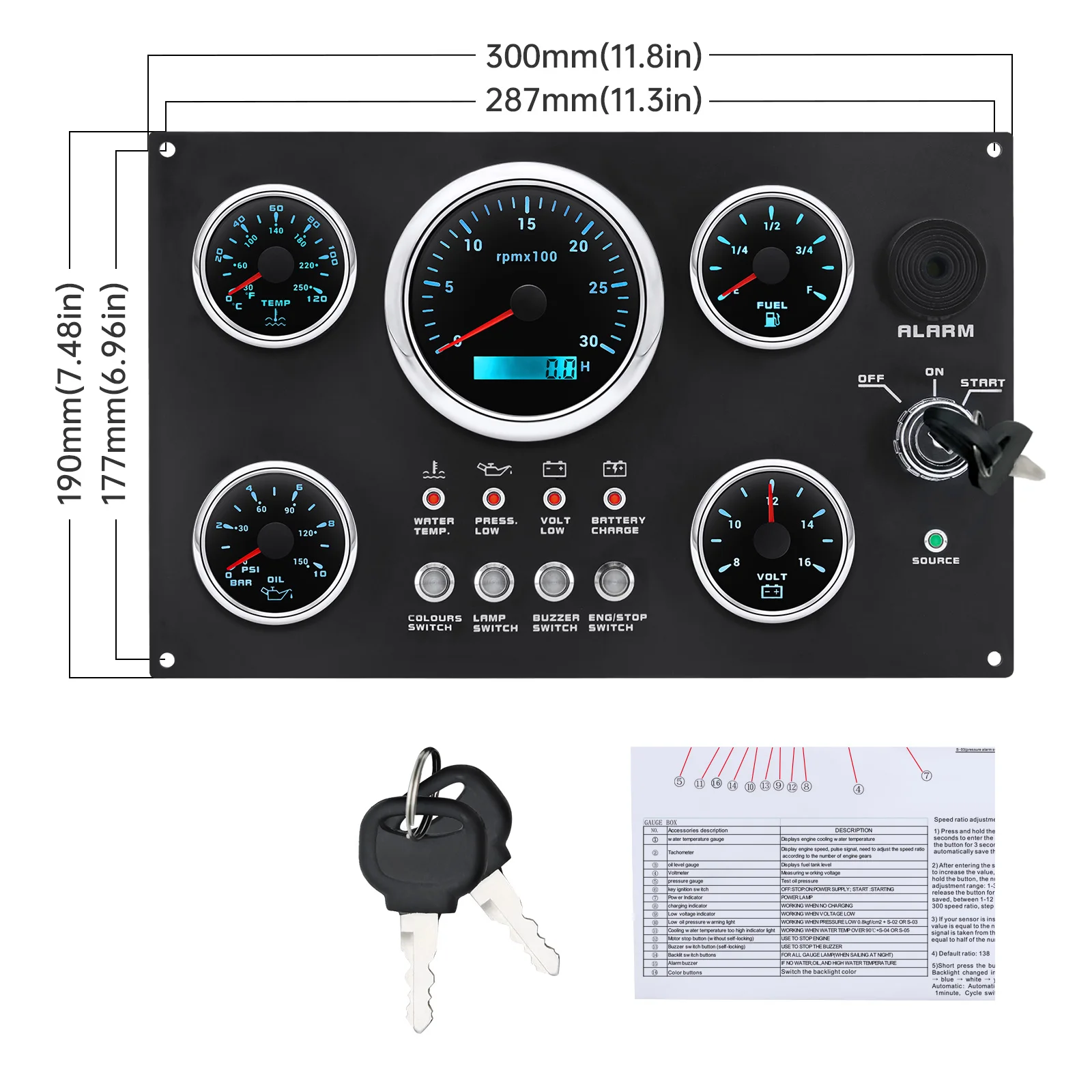 7 Color LED Gauge Set with Ins - огляд і ціна Panel Line Marker